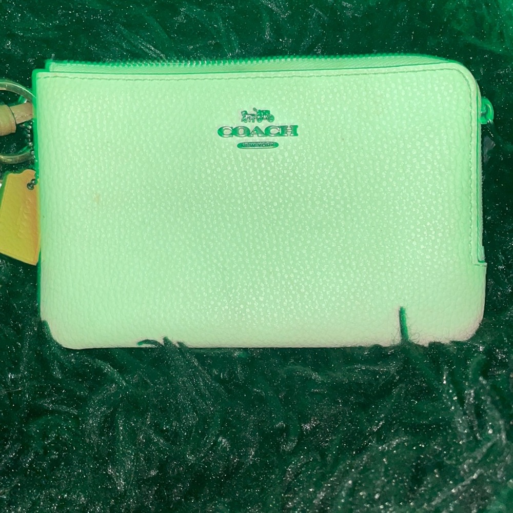 Coach Double Corner Zip Wristlet Pink and White